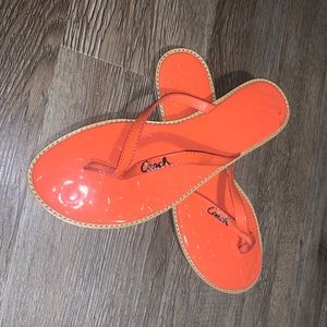 Coach orange patent leather sandals